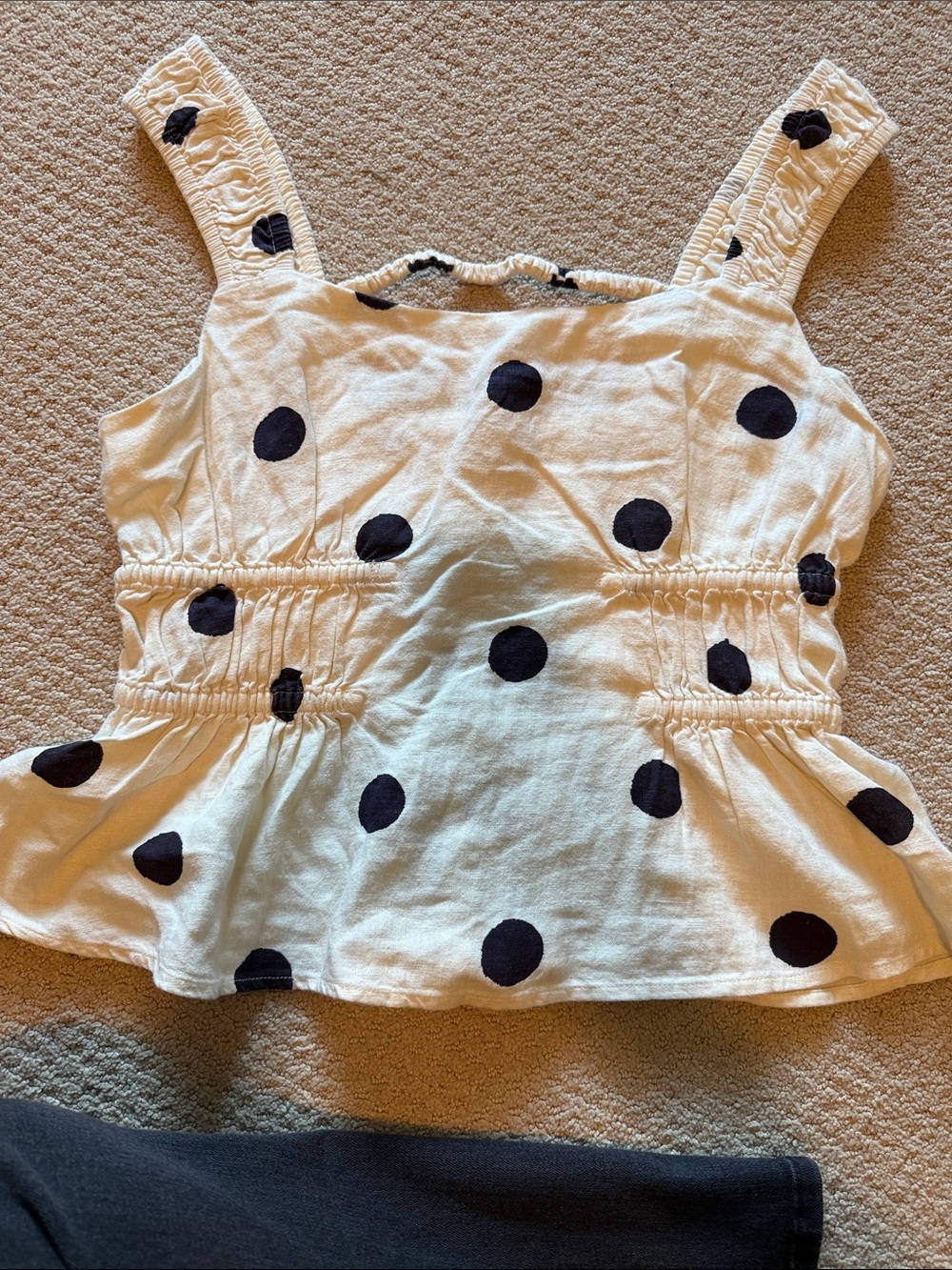 a new day Cream Tank Top with Black Polka Dots